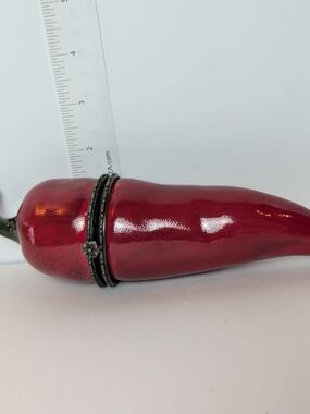 Red Chili Pepper Trinket Box with Floral Hinged Band